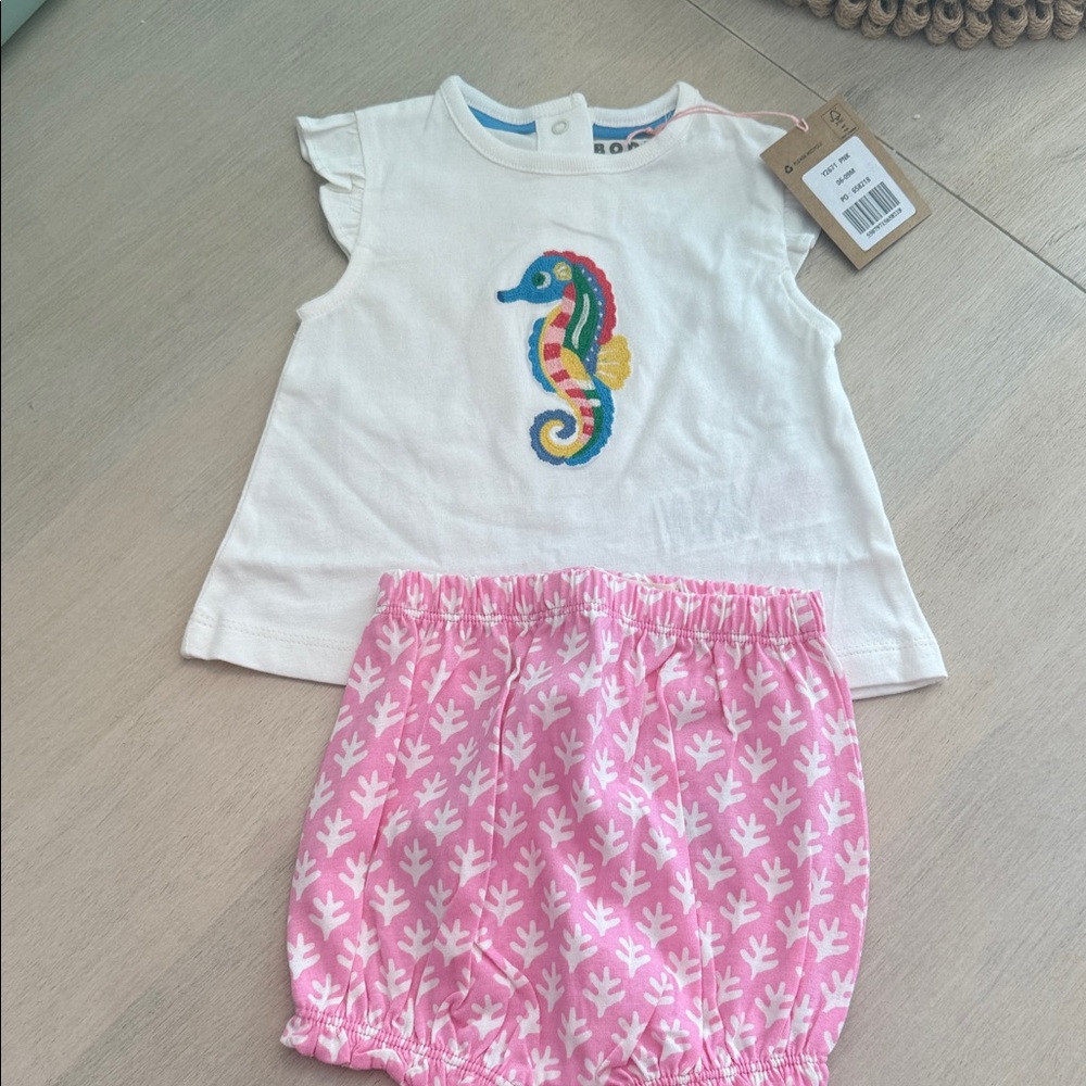 Mini Boden White and Pink Seahorse
